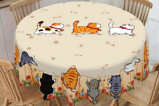 Cute Cat Tablecloth Dining Table Cover Polyester Tablecover -Round Tablecloth