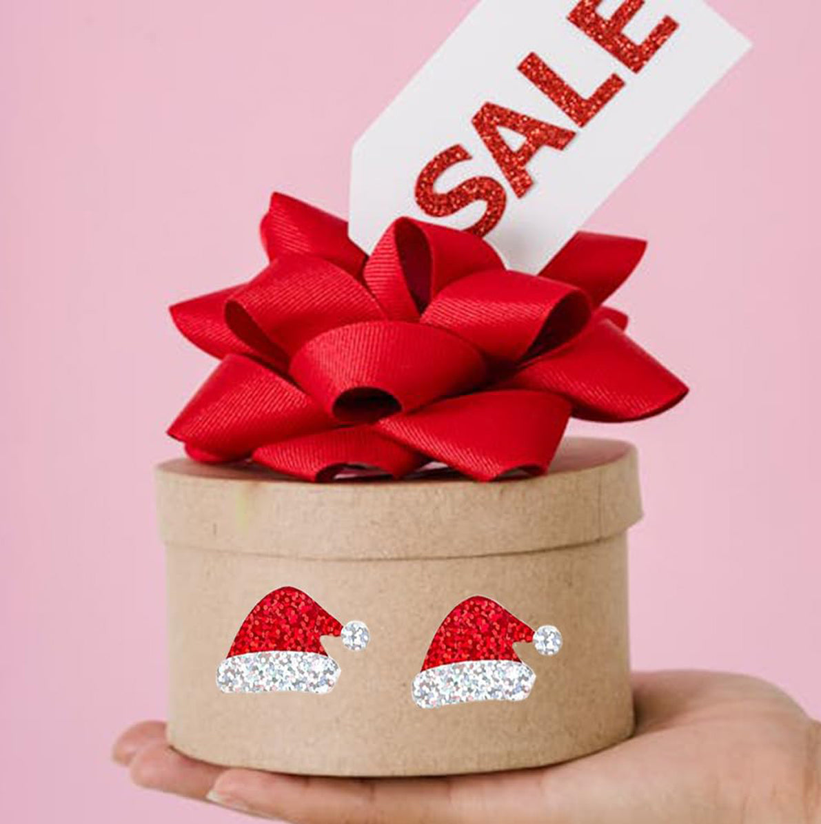 2 Rolls of 500 Christmas Holographic Stickers 3cm Diameter - Christmas Hat