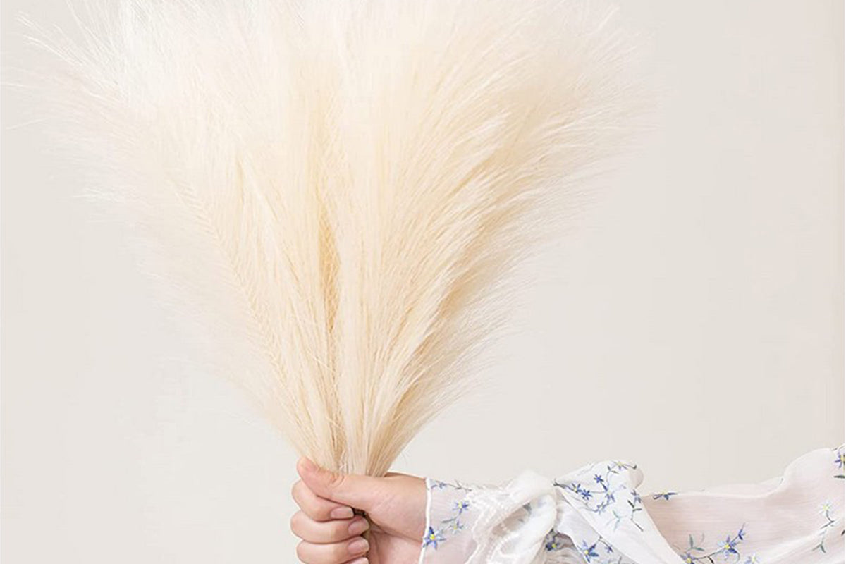4pcs Faux Pampas Grass Boho Room Decor Flowers Bunches for Wedding Party-Beige
