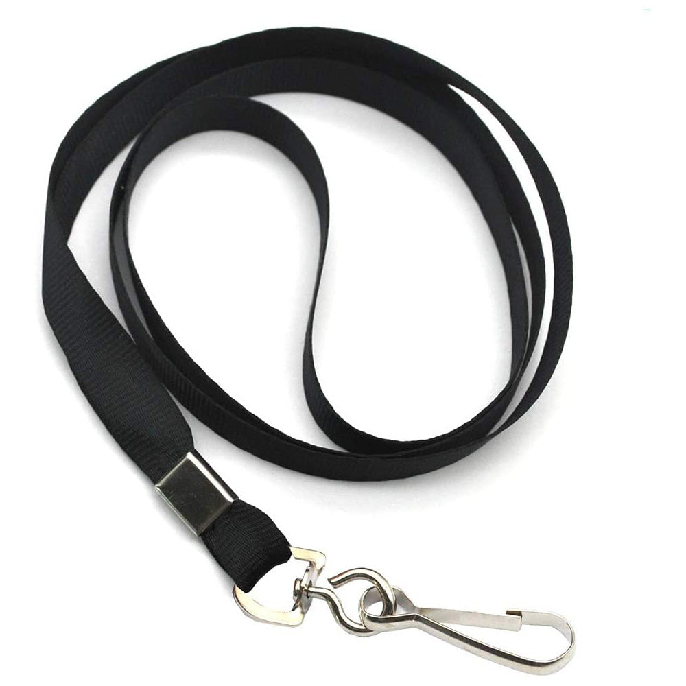 50 Flat ID Badge Lanyards with 360 Degree Swivel Hooks - Black