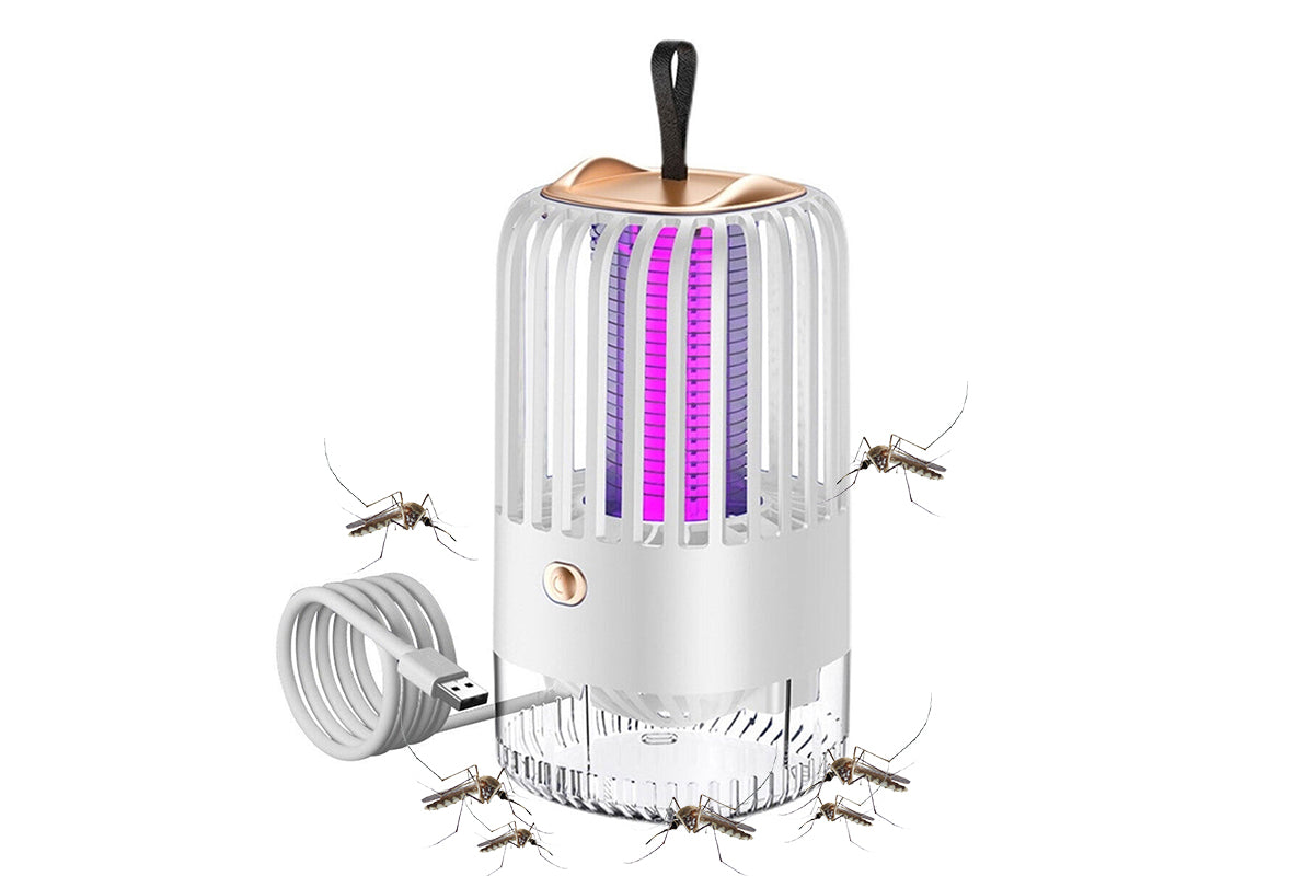 USB Rechargeable UV Light Mosquito Killer Portable Fly Zapper With Hanging Hoop-White
