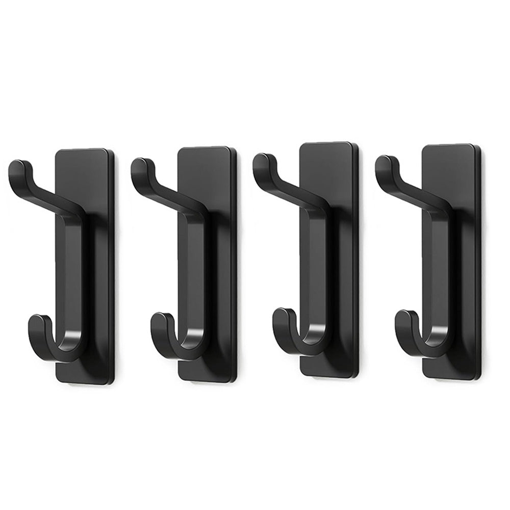 4 Piece Stainless Steel Double Adhesive Hooks - Black