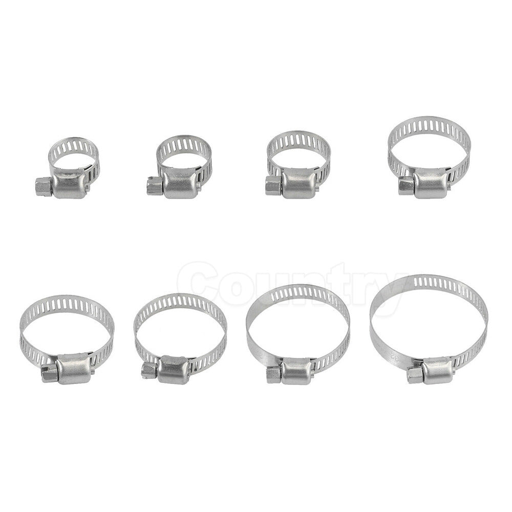 91PCS Stainless Steel Hose Clamps Clips Adjustable Range Worm Gear Pipe Clamp Kit