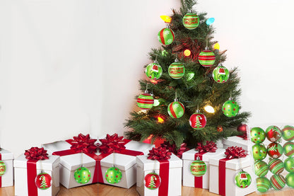 24Pcs Christmas Ball Ornaments for Christmas Tree Decorations 6cm Red and Green Glittering Hanging Bulbs Pendants