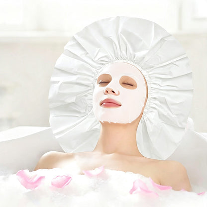 2 Piece PEVA Shower Caps for Long Hair - White