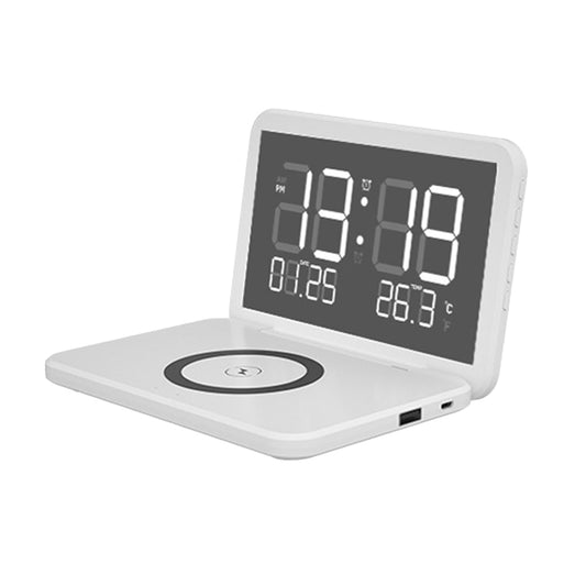 Digital Thermometer Alarm Clock Electric Wireless Charger for Wireless Charging Phone White