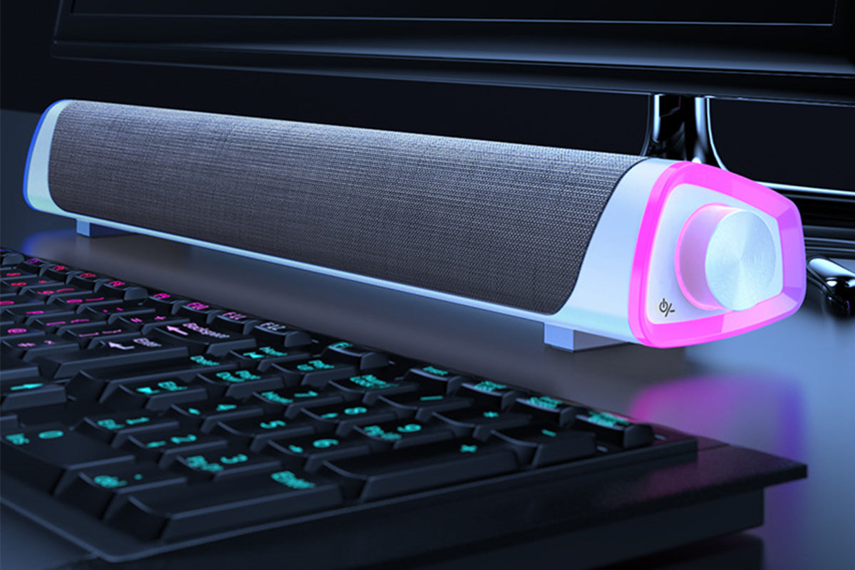Bluetooth Computer Speakers with Colorful LED Lights for Monitor-Black