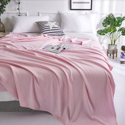Breathable Summer Blanket Waffle Throw Blanket Air Conditioning Blanket Light Pink