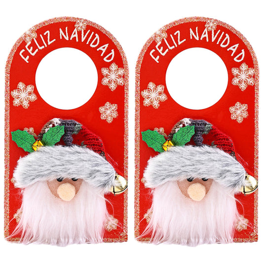 2Pcs Christmas Door Knob Hanger Door Handle Signs Xmas Decor Style 1