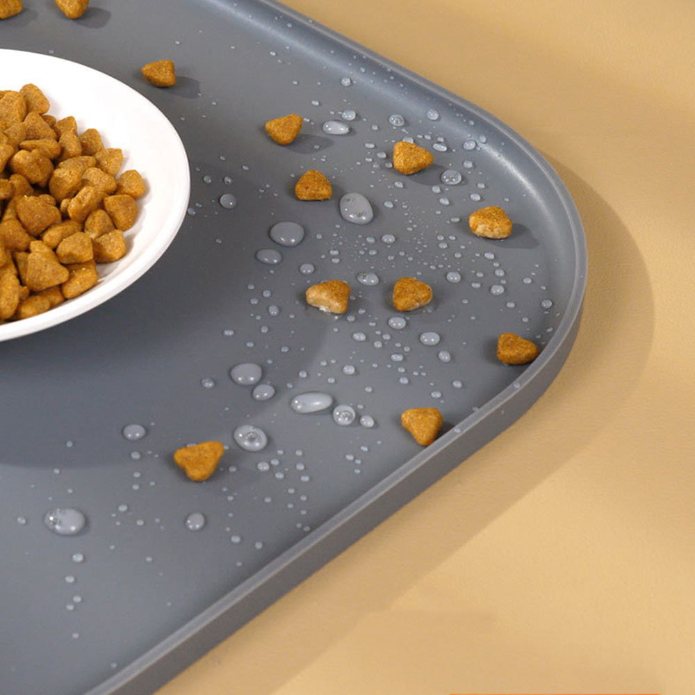 Silicone Pet Feeding Mat Raised Edge Anti-Spill Washable Non-Slip Placemat-Grey
