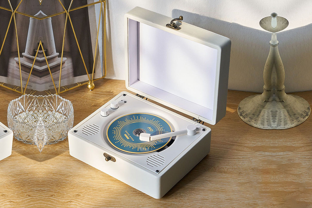 Retro Suitcase CD Player Bluetooth Vintage Desktop CD Player with Speaker-Beige