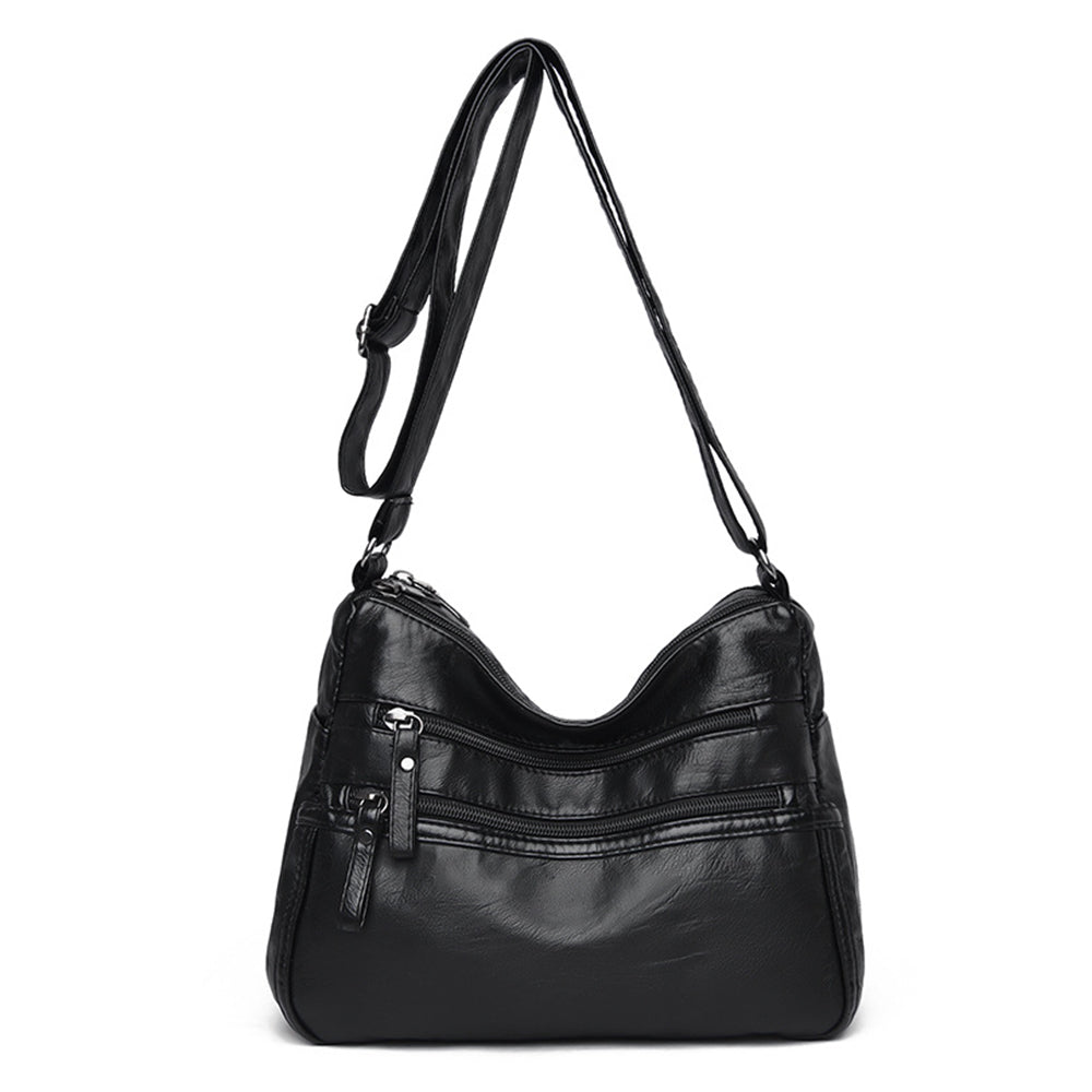 Two-Layer PU Leather Crossbody Bag for Women-Black