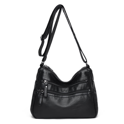 Two-Layer PU Leather Crossbody Bag for Women-Black