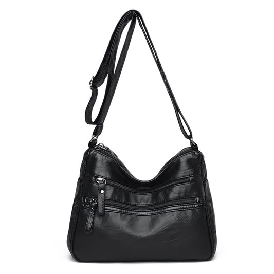 Two-Layer PU Leather Crossbody Bag for Women-Black