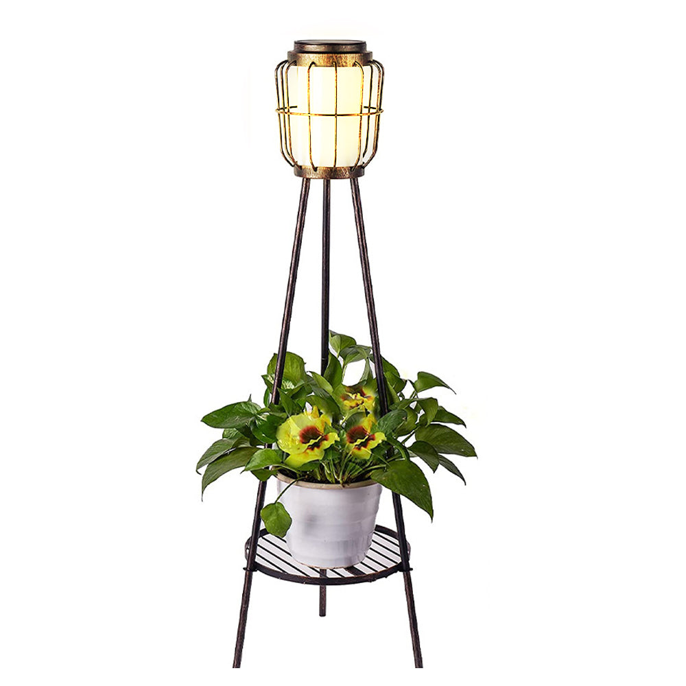 Metal Tripod Solar Floor Lamp with Plant Stands Outdoor Deck Garden Yard Pathway Light