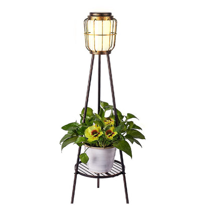 Metal Tripod Solar Floor Lamp with Plant Stands Outdoor Deck Garden Yard Pathway Light