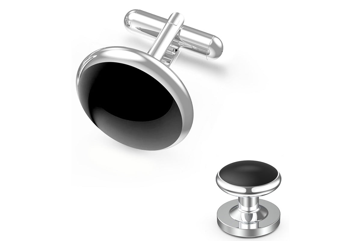 8 Pieces Men Tuxedo Cufflink and Shirt Stud Set for Weddings Parties - Silver