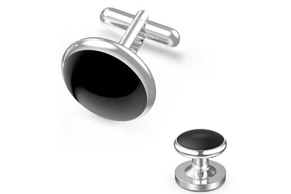 8 Pieces Men Tuxedo Cufflink and Shirt Stud Set for Weddings Parties - Silver