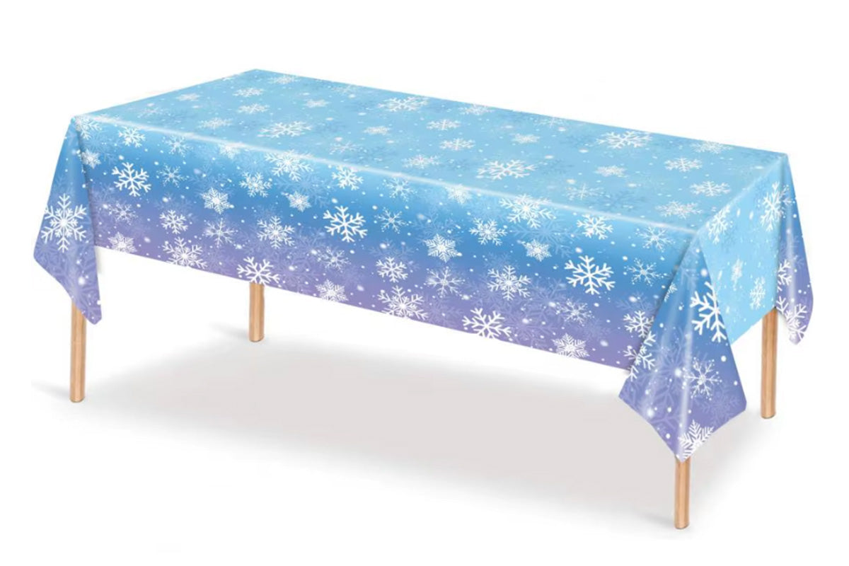 3Pcs Snowflake Tablecloth Blue and Purple Winter Wonderland Disposable Table Cover