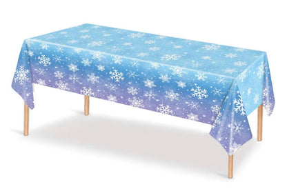 3Pcs Snowflake Tablecloth Blue and Purple Winter Wonderland Disposable Table Cover