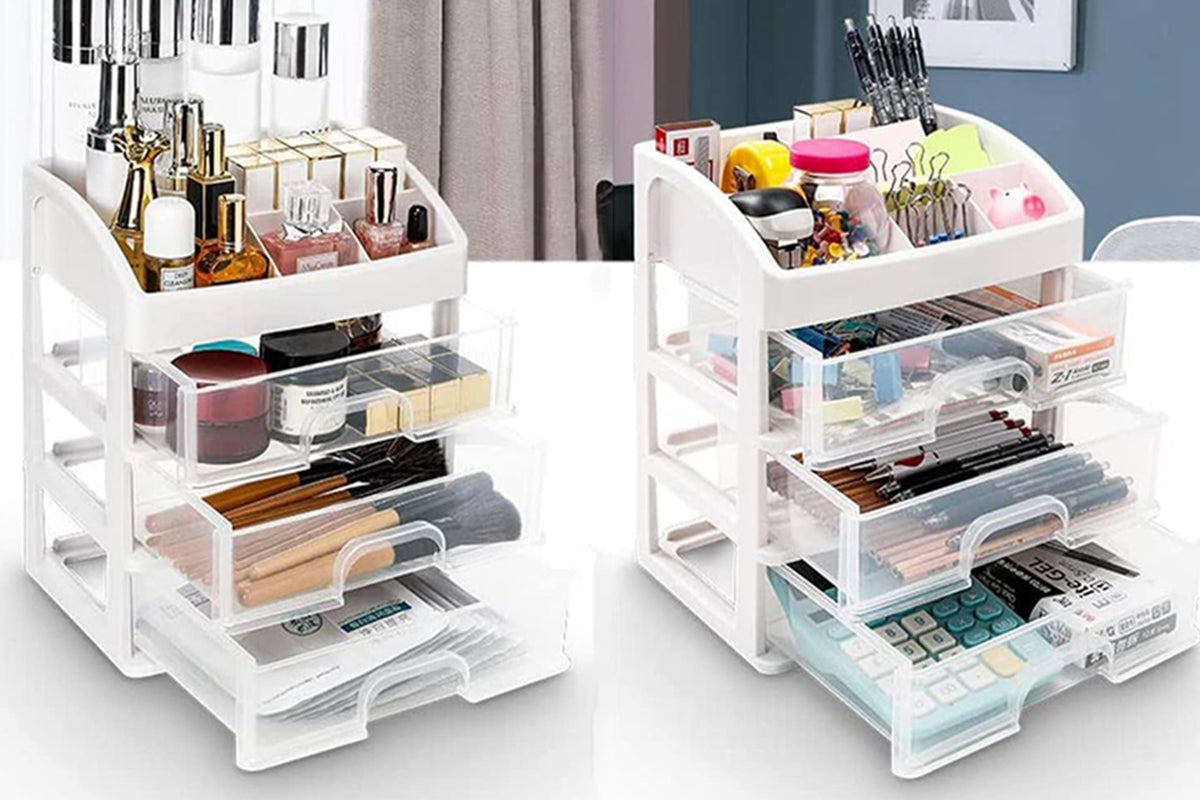 2Pcs Clear 3 Tiers Drawers Countertop Storage Box Cosmetic Display Case