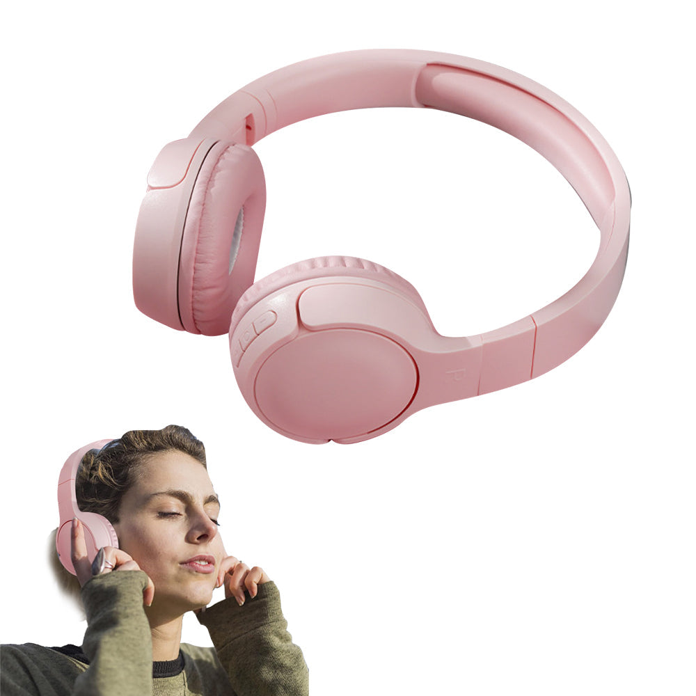 Rechargeable Bluetooth Wireless Headphones On-Ear Stereo Headset Pink