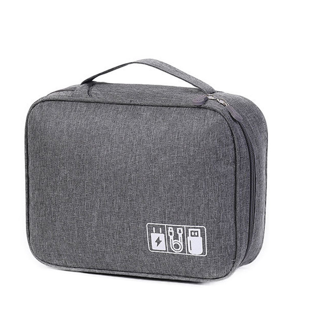 Large Digital Electronics Travel Organizer Bag with Adjustable Dividers - Grey