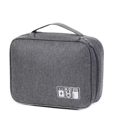 Large Digital Electronics Travel Organizer Bag with Adjustable Dividers - Grey