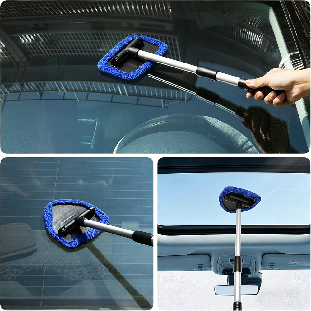 11Pcs Car Windshield Cleaning Tool Kit Telescopic Pole with Washable Pads