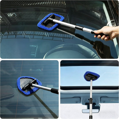 11Pcs Car Windshield Cleaning Tool Kit Telescopic Pole with Washable Pads