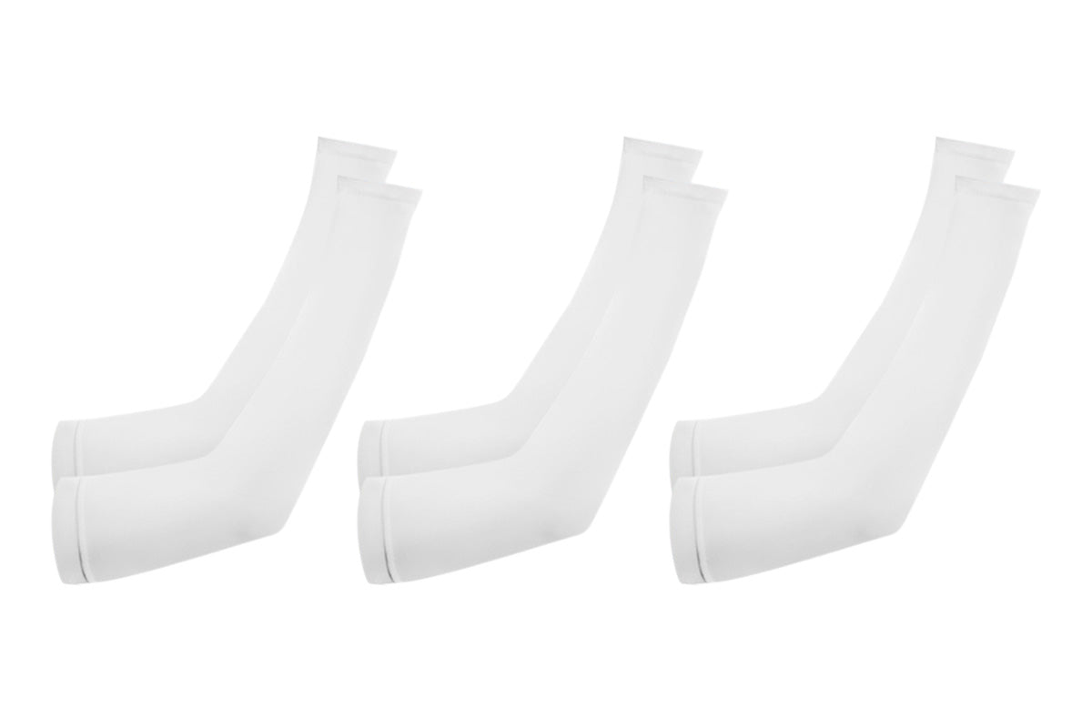 3 Pair 40cm Straight Nylon Spandex Cooling Arm Sleeves - White