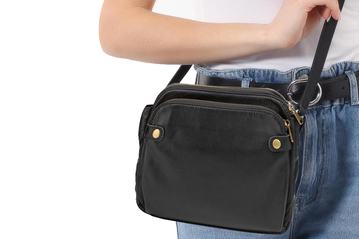 Soft Trendy Three Layer PU Leather Crossbody Purse Shoulder Bag Handbags-Black
