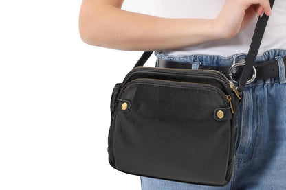 Soft Trendy Three Layer PU Leather Crossbody Purse Shoulder Bag Handbags-Black