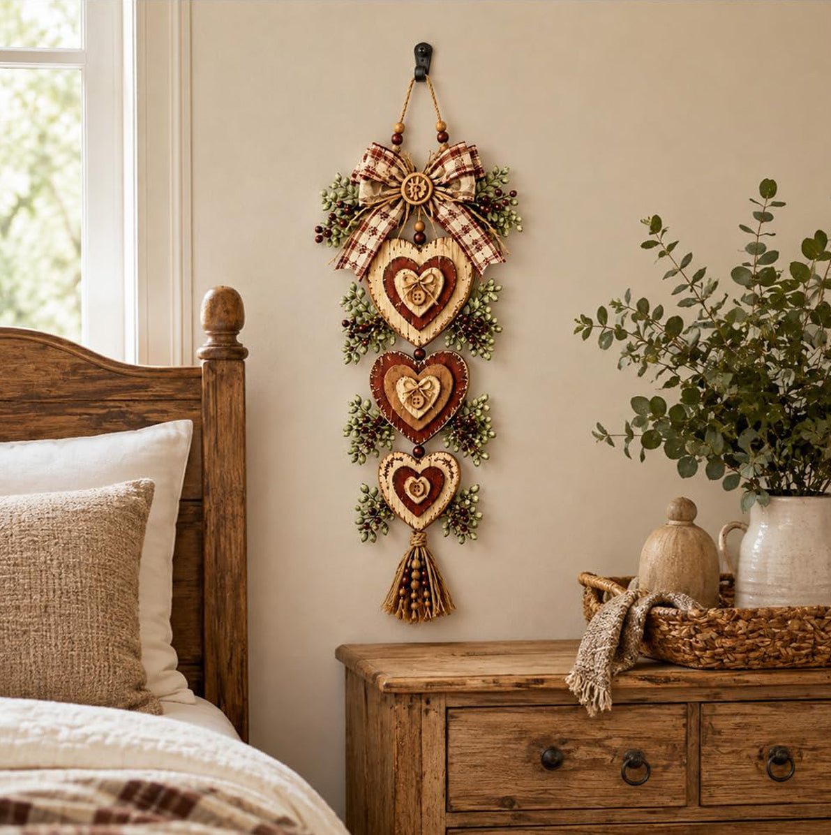 Rustic Engineered Wood Wall Hanging Farmhouse Layered Door Hanging - Heart