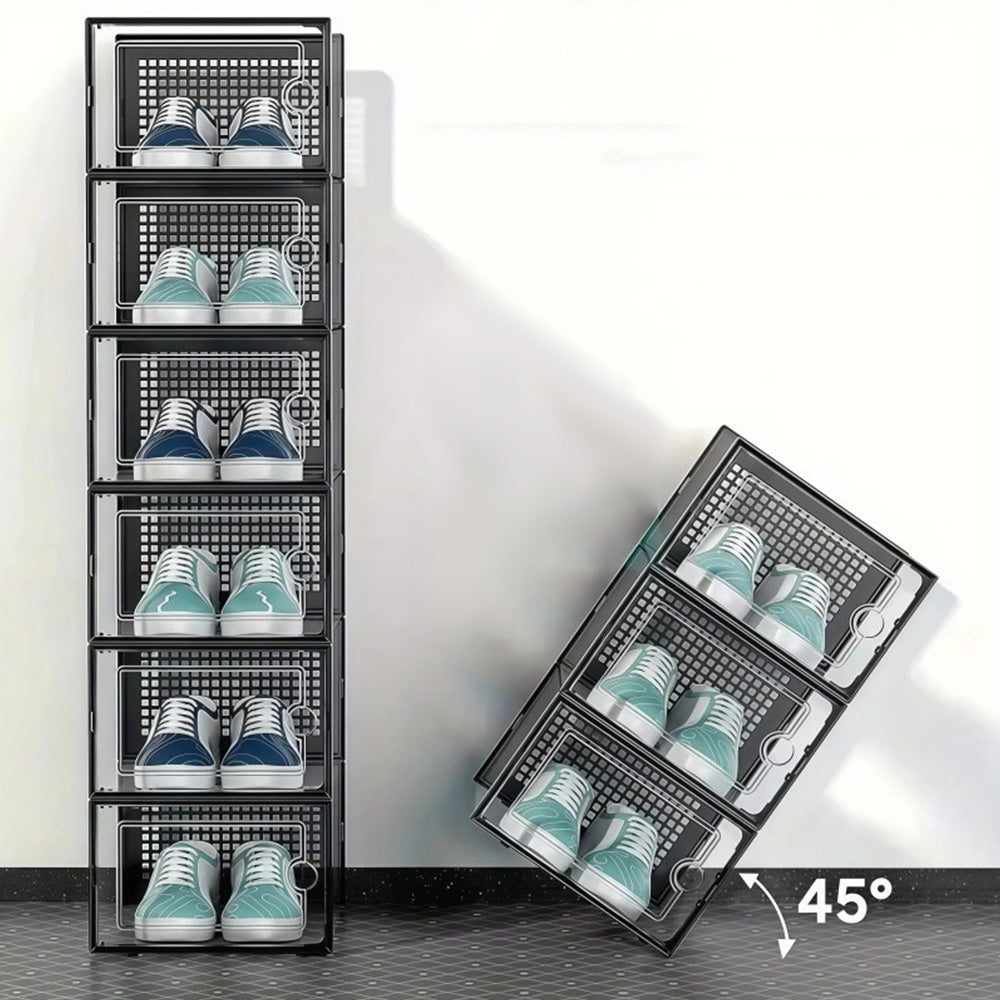 2 Pcs Clear Stackable Shoe Boxes Plastic Sneaker Containers for Closet Under Bed-Black