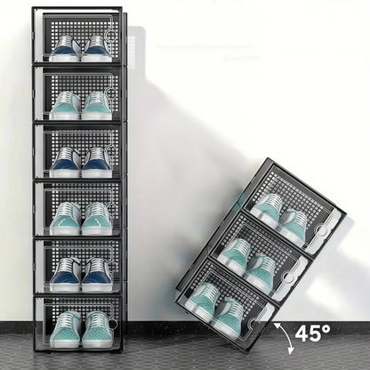 2 Pcs Clear Stackable Shoe Boxes Plastic Sneaker Containers for Closet Under Bed-Black