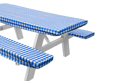 Flannel Backing ElasticTablecloth Rectangular Fitted for Folding Table 3 Set-Blue