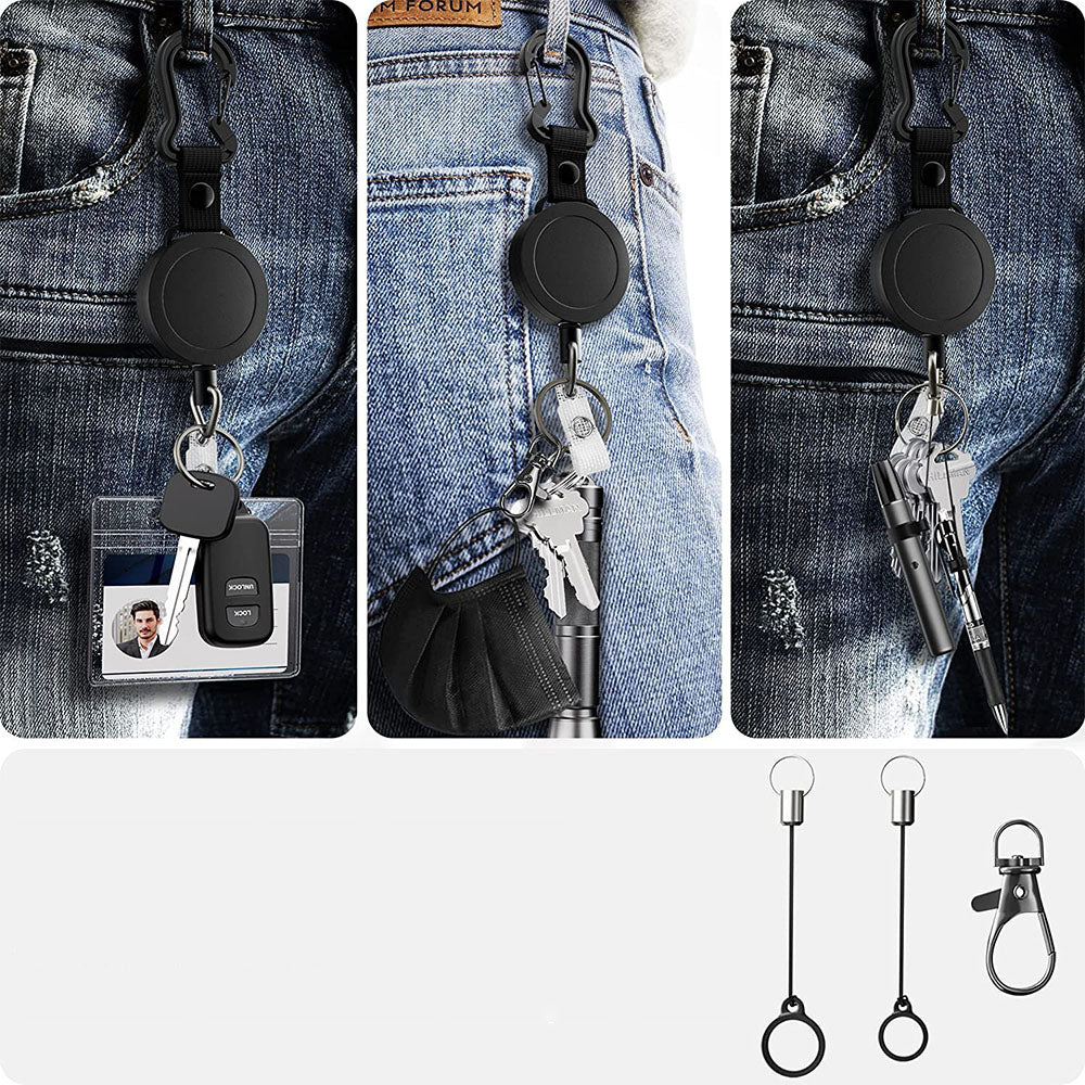 2Pcs Retractable Badge Reels with Carabiner and Adjustable Phone Lanyard