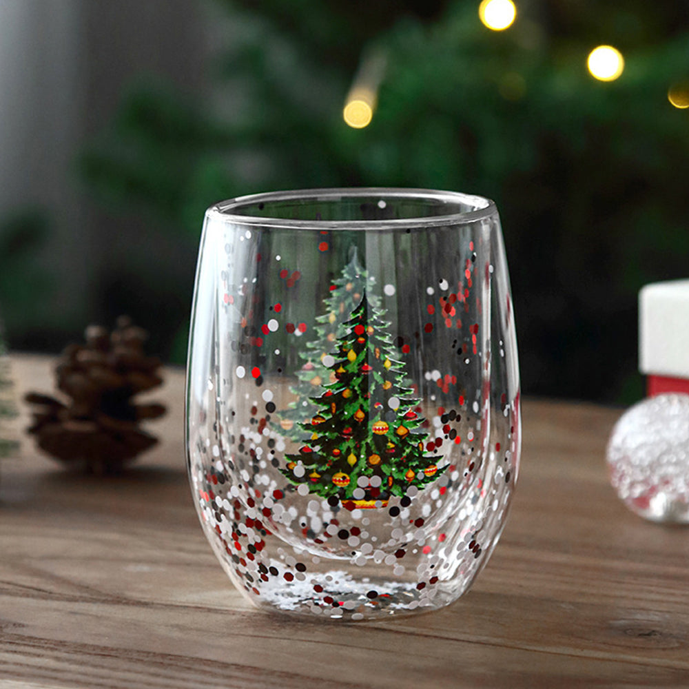 2Pcs 300ml Double Wall Christmas Tree Coffee Glass Cups