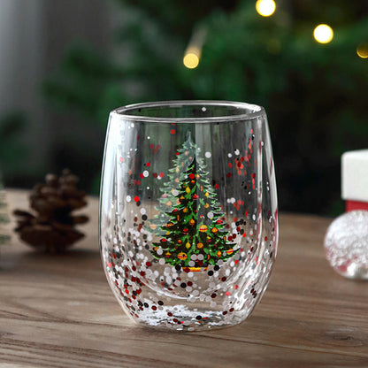 2Pcs 300ml Double Wall Christmas Tree Coffee Glass Cups