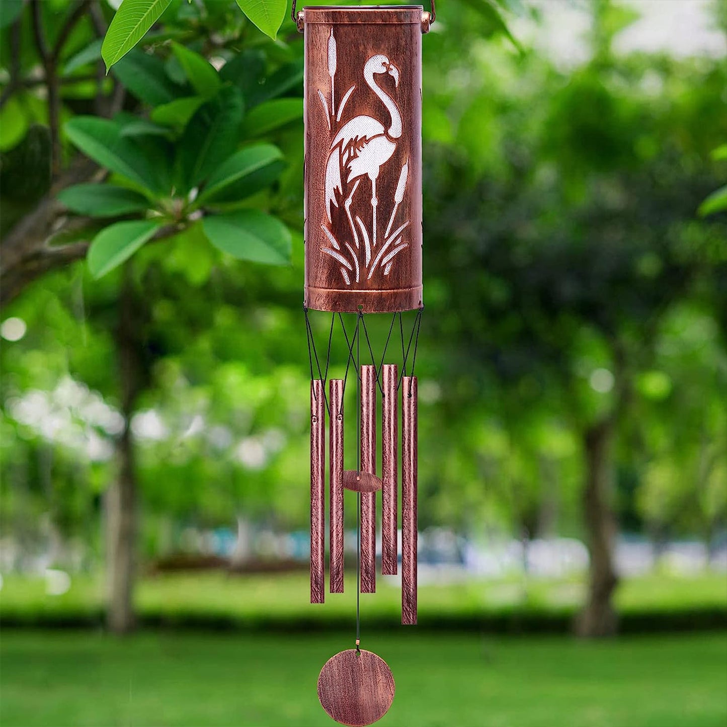 Solar Wind Chimes Hanging Lights Outdoor Hollowed Out Metal Wind Chimes Lamp -Style 1