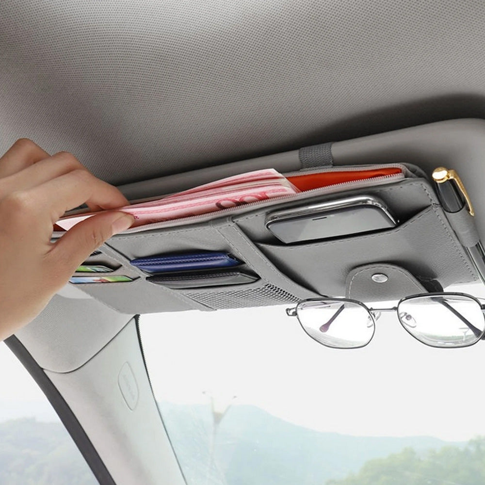 Car Sun Visor Organizer with License & Sunglasses Holder Gray