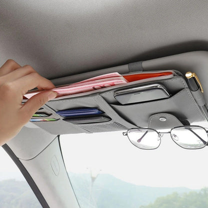 Car Sun Visor Organizer with License & Sunglasses Holder Gray