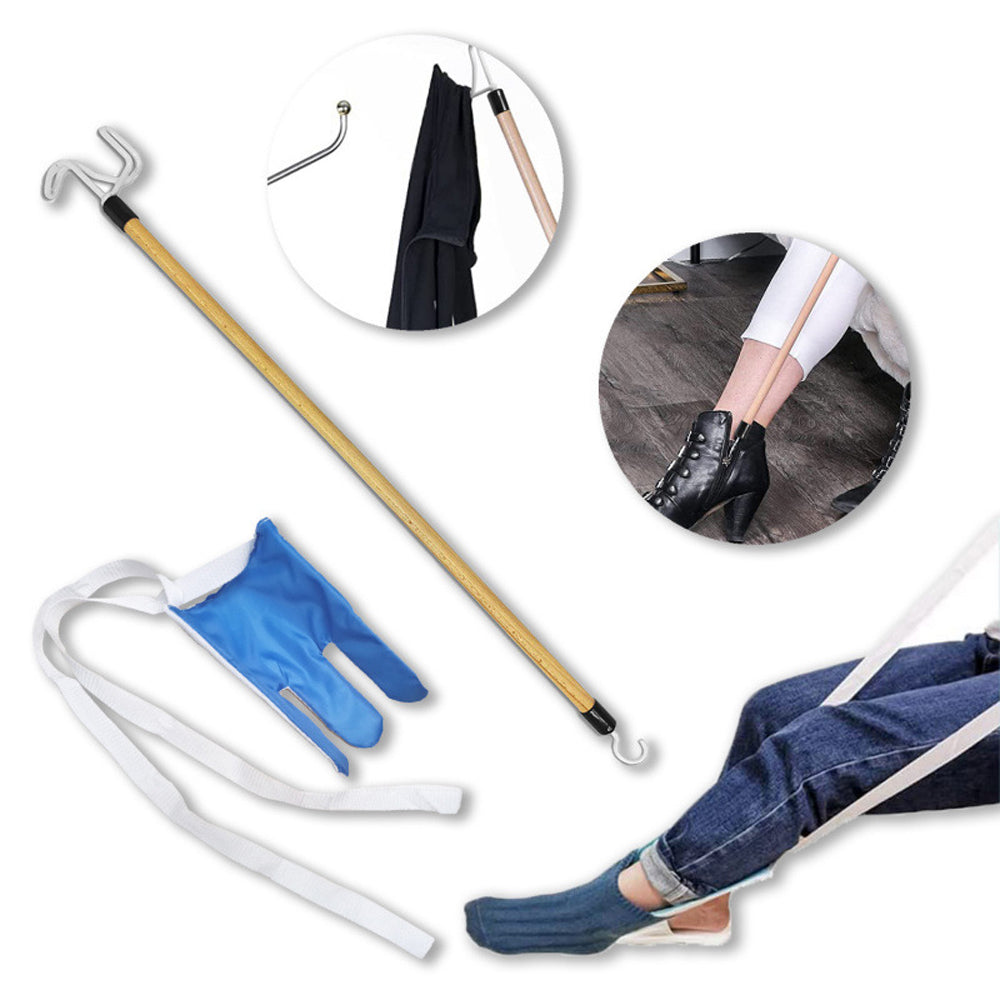 2 in 1 Sock Aid and Dressing Stick Set for Seniors No Bending