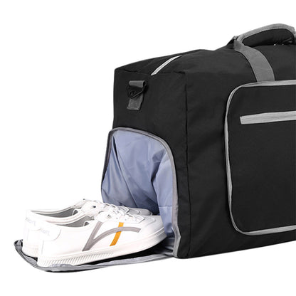Large Foldable Travel Duffel Bag Carry-On Shoulder Bag with Shoe Compartment Black