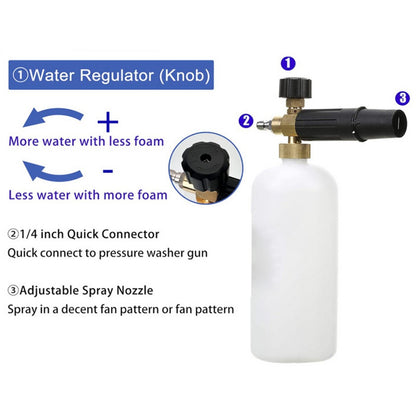 1L Foam Cannon with 1/4 Inch Quick Connector with 5 Pressure Washer Nozzle Tips