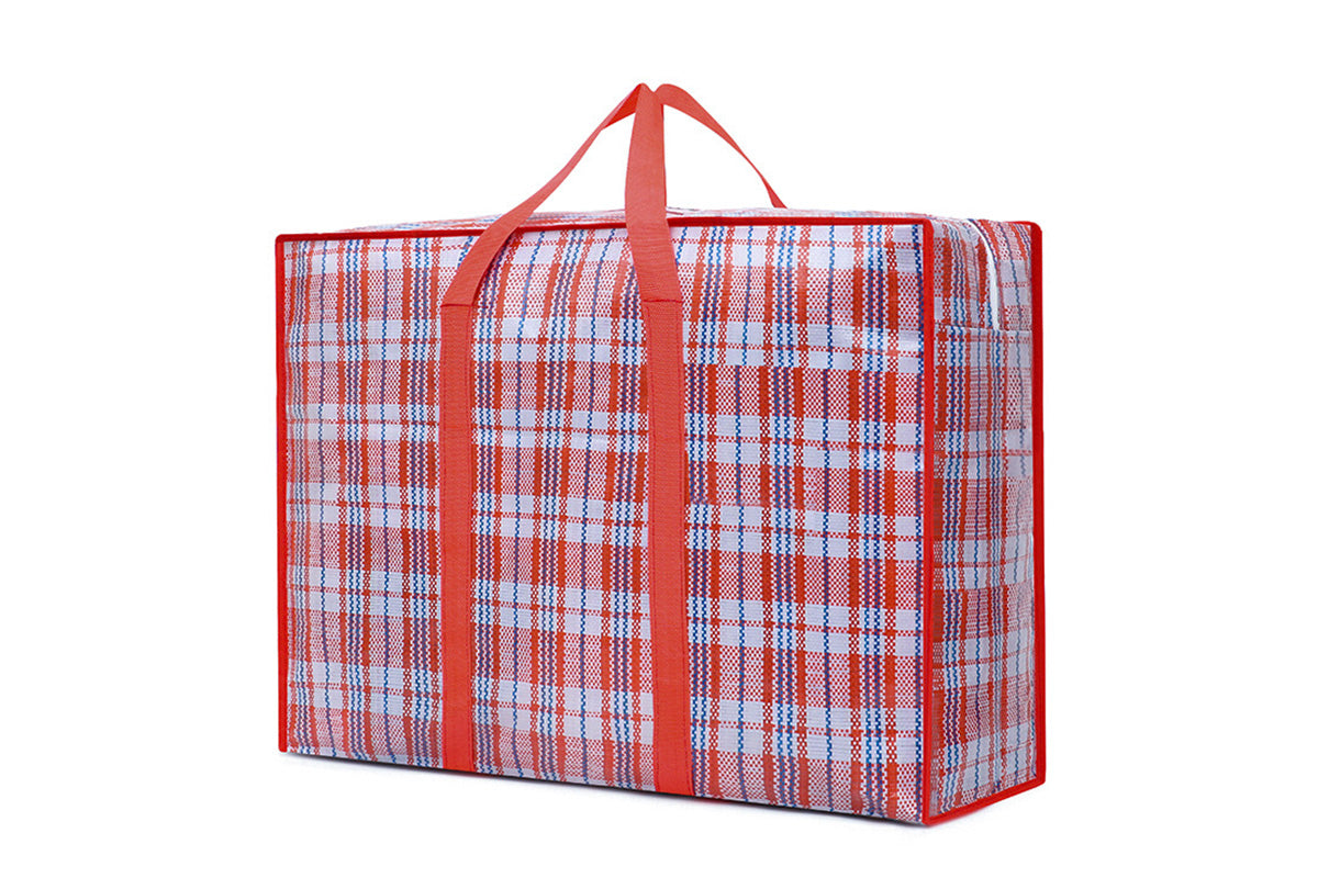 Stripe Bag Packing Storage Strip Zip Shopping Travel Check House Moving Bag-Red