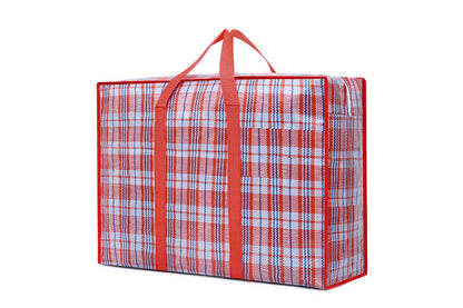 Stripe Bag Packing Storage Strip Zip Shopping Travel Check House Moving Bag-Red