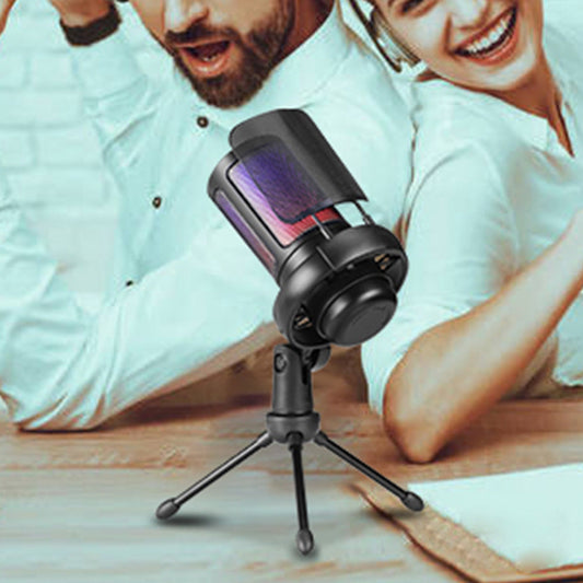 USB Powered RGB Gaming Microphone Condenser Mic with Quick Mute and Tripod Stand for PC PS5