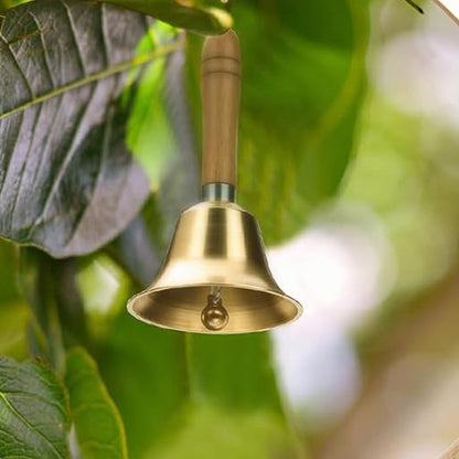 Brass Hand Bell with Wooden Handle Clear Ringing for Dinner Classroom Wedding  Service Use